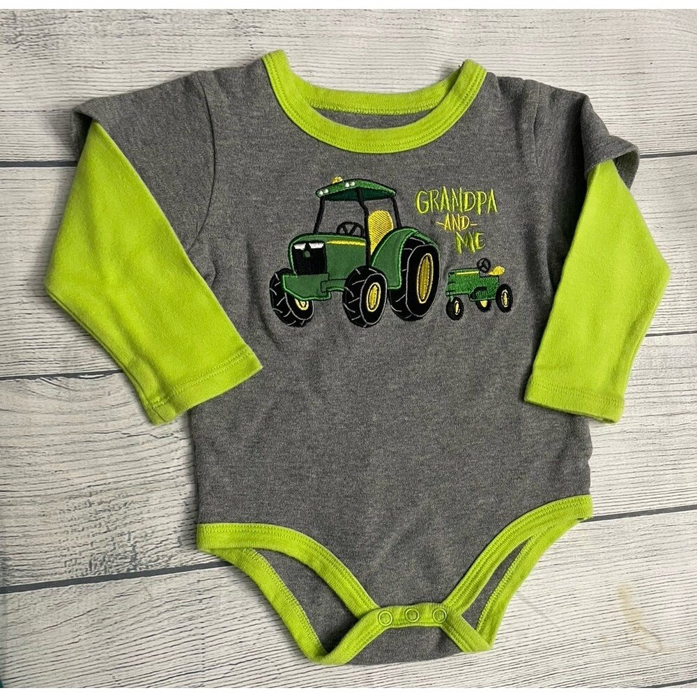 John Deere Tractor Baby “Grandpa & Me” Onesie Clothes Outfit, Size 9-12 months